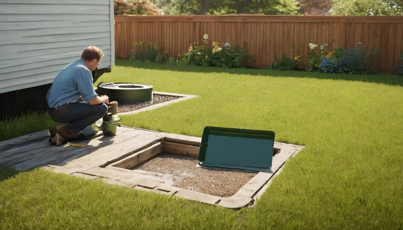 Provider checking a septic tank lid in a backyard in the Kenner area